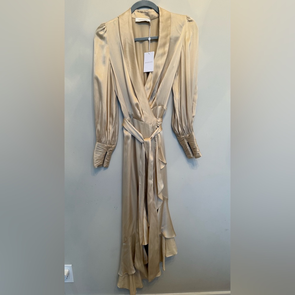 Zimmermann Silk Cream Wrap Midi Dress - Picture 4 of 10